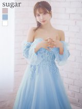 【ANGEL R/エンジェルアール】ベア/ フレアスリーブ/ フラワー刺繍/ ウェディング/ バースデー/ プリンセス/ フレア/ ロングドレス/ キャバドレスlong[HC03]