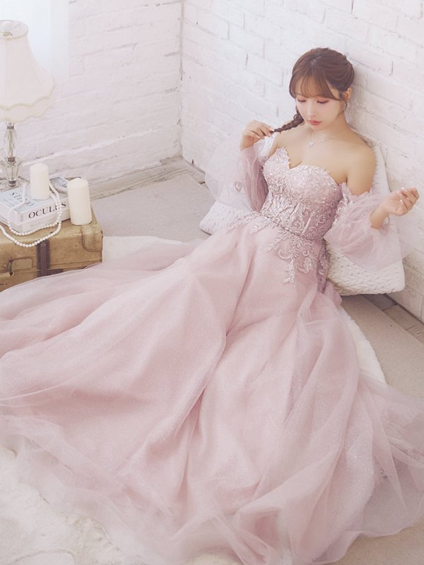 画像5: 【ANGEL R/エンジェルアール】ベア/袖あり/ オフショル/ フレアスリーブ/ フラワー刺繍/ ウェディング/ バースデー/ プリンセス/ フレア/ ロングドレス/ キャバドレスlong[HC03]