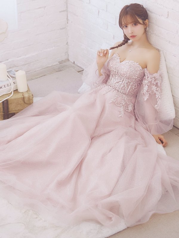 画像7: 【ANGEL R/エンジェルアール】ベア/袖あり/ オフショル/ フレアスリーブ/ フラワー刺繍/ ウェディング/ バースデー/ プリンセス/ フレア/ ロングドレス/ キャバドレスlong[HC03]