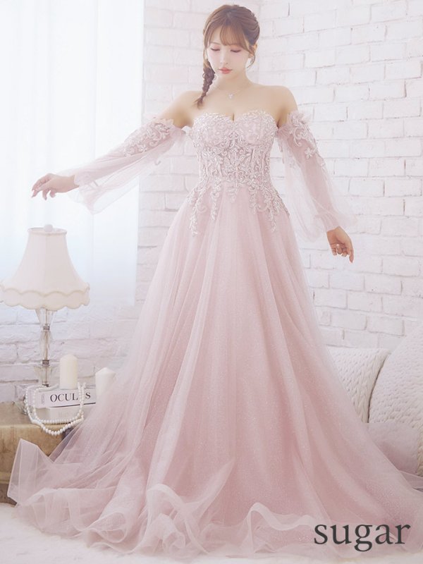 画像8: 【ANGEL R/エンジェルアール】ベア/袖あり/ オフショル/ フレアスリーブ/ フラワー刺繍/ ウェディング/ バースデー/ プリンセス/ フレア/ ロングドレス/ キャバドレスlong[HC03]