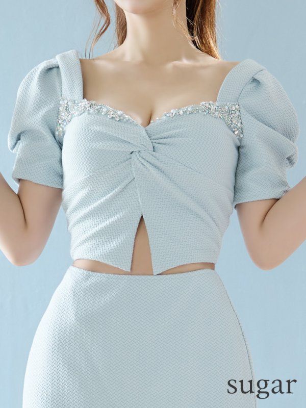 画像21: XSサイズあり【ANGEL R/エンジェルアール】バストビジュー/ クロスタック/ パフスリーブ/ セパレート/ マイクロミニ/ フレア/ミニドレス/ キャバドレス[OF2]