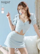 XSサイズあり【ANGEL R/エンジェルアール】バストビジュー/ クロスタック/ パフスリーブ/ セパレート/ マイクロミニ/ フレア/ミニドレス/ キャバドレス[OF2]