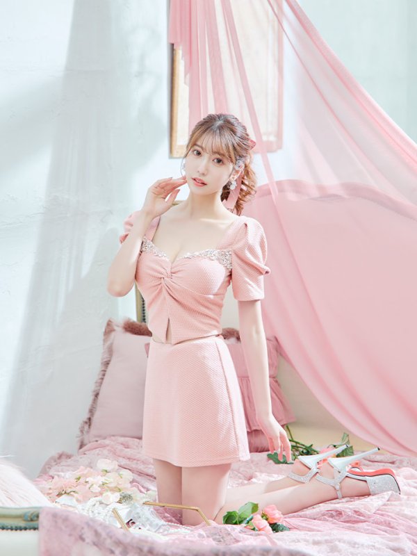 画像16: XSサイズあり【ANGEL R/エンジェルアール】バストビジュー/ クロスタック/ パフスリーブ/ セパレート/ マイクロミニ/ フレア/ミニドレス/ キャバドレス[OF2]