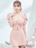 画像1: XSサイズあり【ANGEL R/エンジェルアール】バストビジュー/ クロスタック/ パフスリーブ/ セパレート/ マイクロミニ/ フレア/ミニドレス/ キャバドレス[OF2] (1)