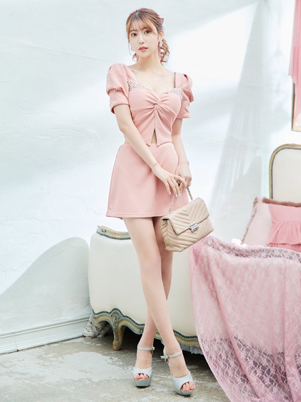 画像19: XSサイズあり【ANGEL R/エンジェルアール】バストビジュー/ クロスタック/ パフスリーブ/ セパレート/ マイクロミニ/ フレア/ミニドレス/ キャバドレス[OF2]