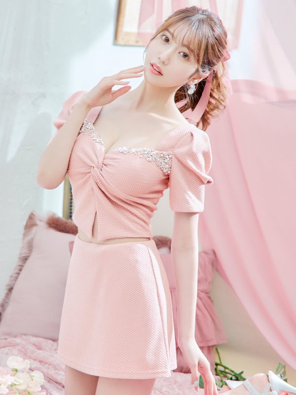 画像20: XSサイズあり【ANGEL R/エンジェルアール】バストビジュー/ クロスタック/ パフスリーブ/ セパレート/ マイクロミニ/ フレア/ミニドレス/ キャバドレス[OF2]