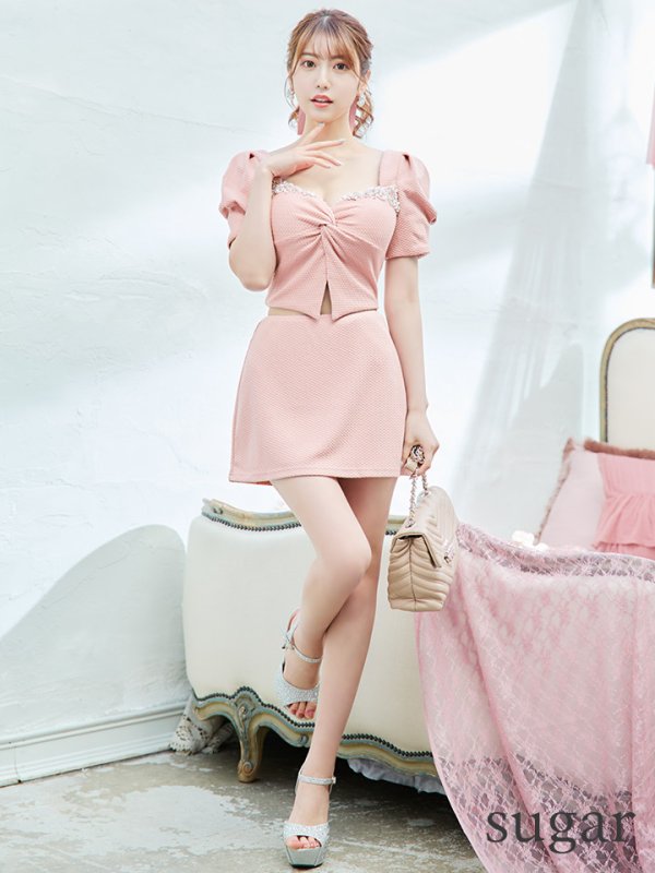 画像22: XSサイズあり【ANGEL R/エンジェルアール】バストビジュー/ クロスタック/ パフスリーブ/ セパレート/ マイクロミニ/ フレア/ミニドレス/ キャバドレス[OF2]