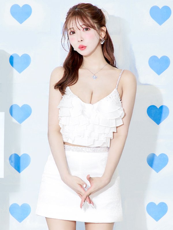 画像5: XSサイズあり【ANGEL R/エンジェルアール】 アッパーフリル/ バストウエストビジュー/ セパレート/ フレア/ マイクロミニ/ ミニドレス/ キャバドレス[OF2]