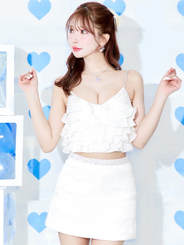 画像6: XSサイズあり【ANGEL R/エンジェルアール】 アッパーフリル/ バストウエストビジュー/ セパレート/ フレア/ マイクロミニ/ ミニドレス/ キャバドレス[OF2]