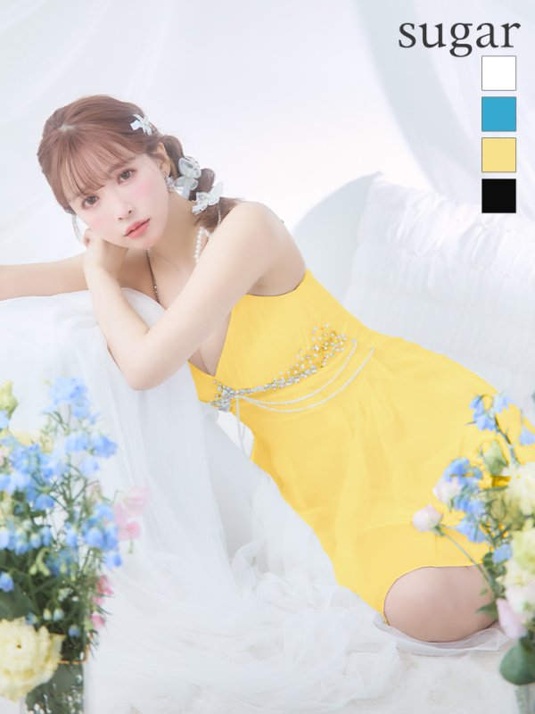画像1: XSサイズあり【ANGEL R/エンジェルアール】パールチェーン/ バストビジュー/ キャミソール/ フレア/ ミニドレス/ キャバドレス[OF2]