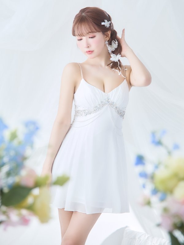 画像8: XSサイズあり【ANGEL R/エンジェルアール】パールチェーン/ バストビジュー/ キャミソール/ フレア/ ミニドレス/ キャバドレス[OF2]