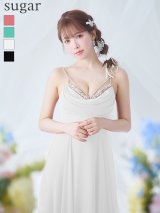 【ANGEL R/エンジェルアール】バストビジュー/ ビーズ/ フロントタック/ キャミソール/ フレア/ ワンカラー/ ロングドレス/ キャバドレス long[OF2]