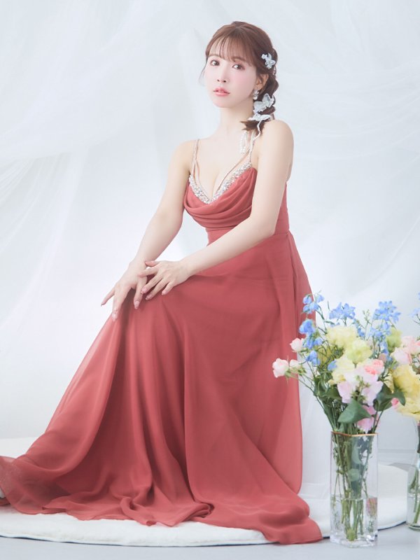 画像6: 【ANGEL R/エンジェルアール】バストビジュー/ ビーズ/ フロントタック/ キャミソール/ フレア/ ワンカラー/ ロングドレス/ キャバドレス long[OF2]