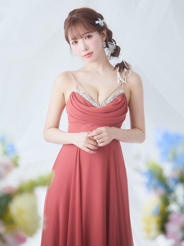 画像7: 【ANGEL R/エンジェルアール】バストビジュー/ ビーズ/ フロントタック/ キャミソール/ フレア/ ワンカラー/ ロングドレス/ キャバドレス long[OF2]