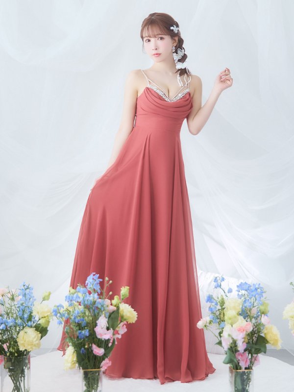 画像9: 【ANGEL R/エンジェルアール】バストビジュー/ ビーズ/ フロントタック/ キャミソール/ フレア/ ワンカラー/ ロングドレス/ キャバドレス long[OF2]