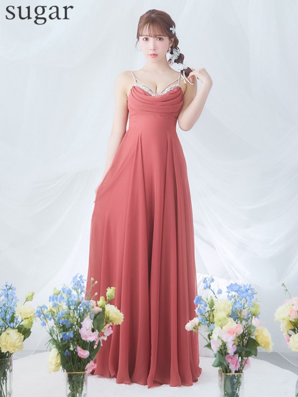 画像10: 【ANGEL R/エンジェルアール】バストビジュー/ ビーズ/ フロントタック/ キャミソール/ フレア/ ワンカラー/ ロングドレス/ キャバドレス long[OF2]