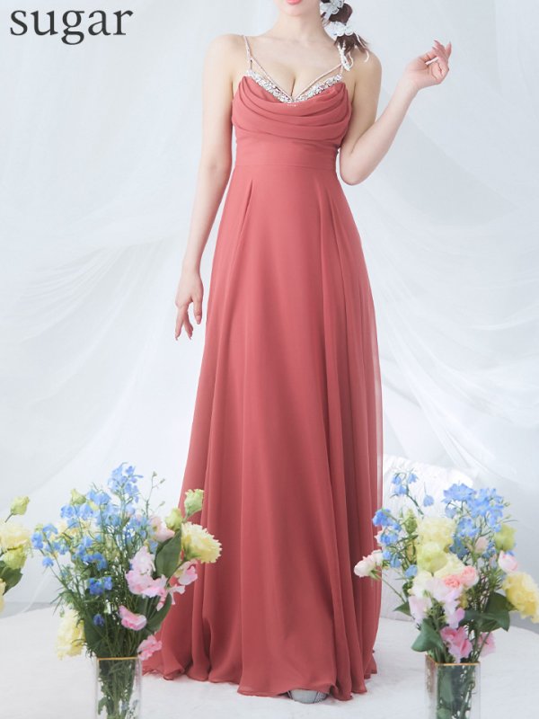 画像11: 【ANGEL R/エンジェルアール】バストビジュー/ ビーズ/ フロントタック/ キャミソール/ フレア/ ワンカラー/ ロングドレス/ キャバドレス long[OF2]