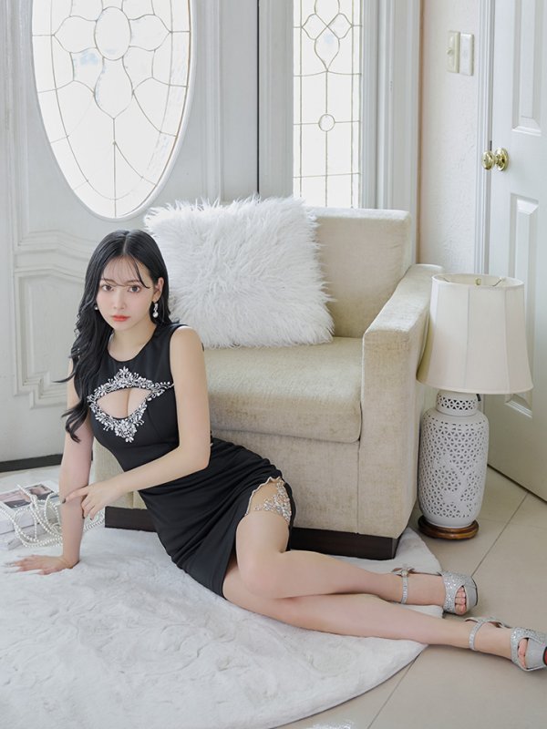 画像6: XSサイズあり【ANGEL R/エンジェルアール】バストカット/ ビジュー/ ウエストマーク/ ノースリーブ/ タイト/ ミニドレス/ キャバドレス[OF2]