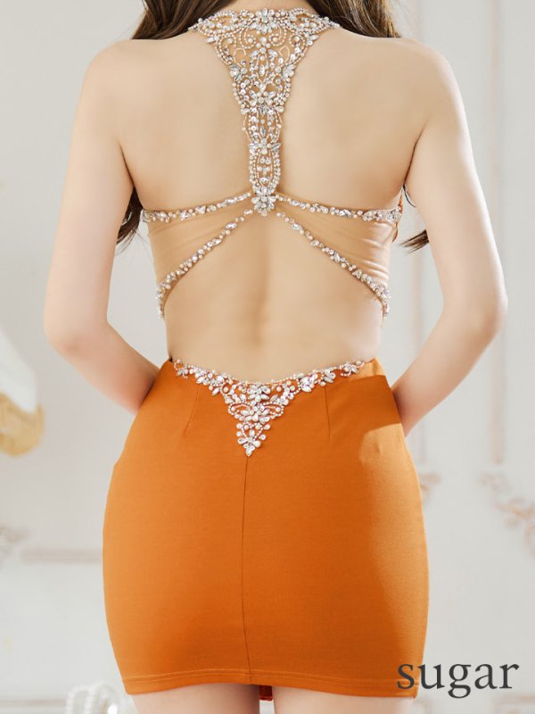 画像9: XSサイズあり【ANGEL R/エンジェルアール】バックビジュー/ メッシュ/ ワンカラー/ フロントファスナー/ ノースリーブ/ タイト/ マイクロミニ/ ミニドレス/ キャバドレス[OF2]