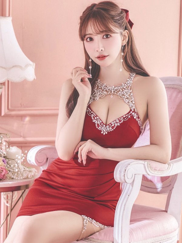 画像29: XSサイズあり【ANGEL R/エンジェルアール】 ホルターネック/ バストカット/ ワンカラー/ ビジュー/ ストレッチ/ ノースリーブ/ タイト/ ミニドレス/ キャバドレス[OF2]