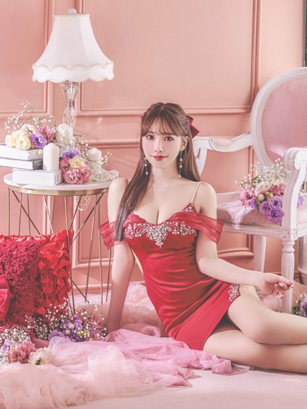 画像3: XSサイズあり【ANGEL R/エンジェルアール】 シフォンスリーブ/ ビジュー/ メッシュ/ ミニドレス/ キャバドレス[OF2]