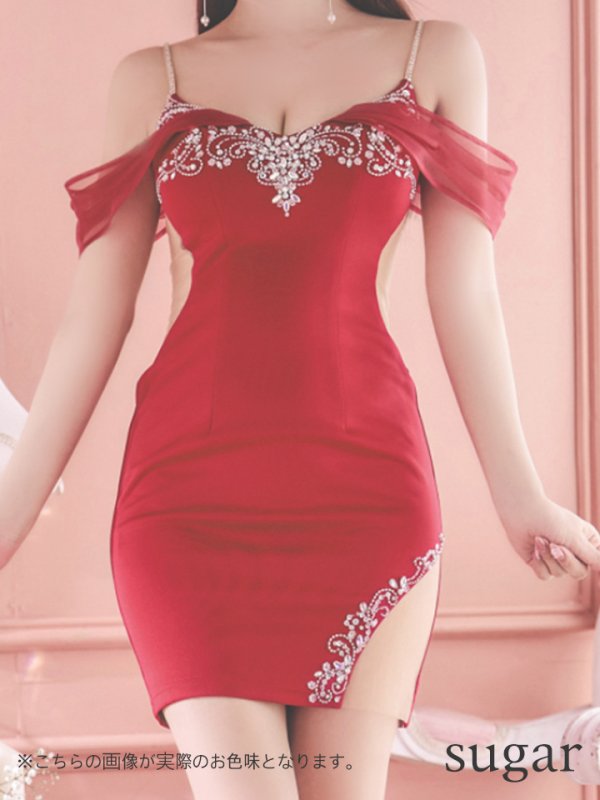 画像8: XSサイズあり【ANGEL R/エンジェルアール】 シフォンスリーブ/ ビジュー/ メッシュ/ ミニドレス/ キャバドレス[OF2]