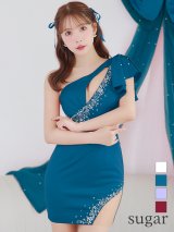 XSサイズあり【ANGEL R/エンジェルアール】フリルワンショルダー/ バストカット/ ビジュー/ メッシュ/ タイト/ ミニドレス/ キャバドレス[OF2]