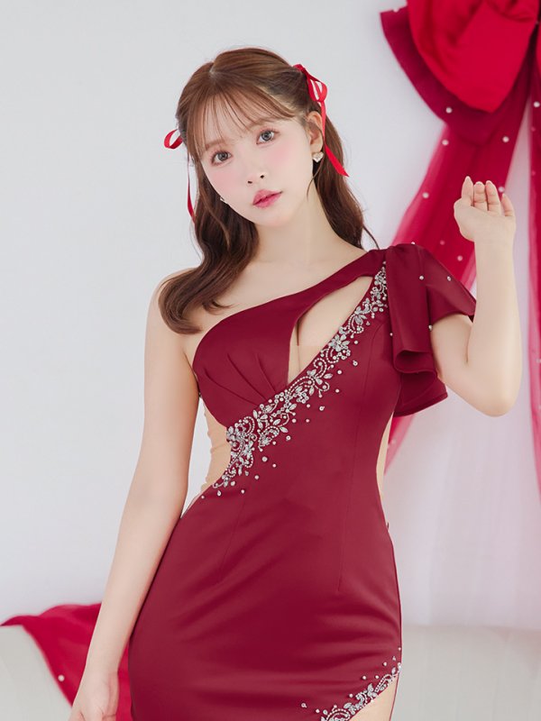 画像4: 即日発送【ANGEL R/エンジェルアール】フリルワンショルダー/ バストカット/ ビジュー/ メッシュ/ タイト/ ミニドレス/ キャバドレス[OF2]