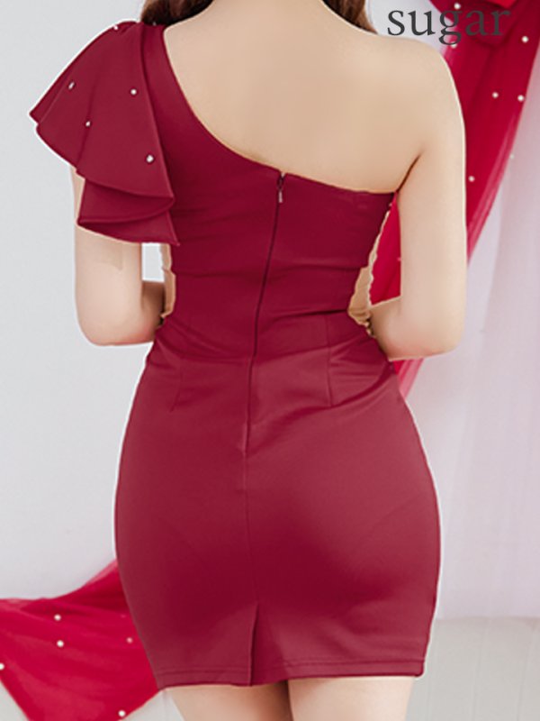 画像9: 即日発送【ANGEL R/エンジェルアール】フリルワンショルダー/ バストカット/ ビジュー/ メッシュ/ タイト/ ミニドレス/ キャバドレス[OF2]