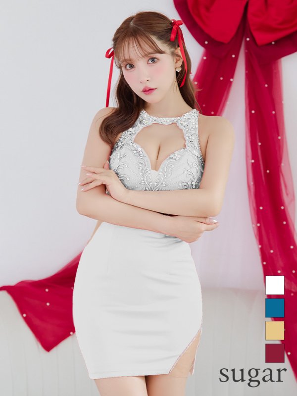 画像1: XSサイズあり【ANGEL R/エンジェルアール】アッパーフラワーレース/ アメスリデザイン/ ビジュー/ タイト/ ミニドレス/ キャバドレス[OF2]