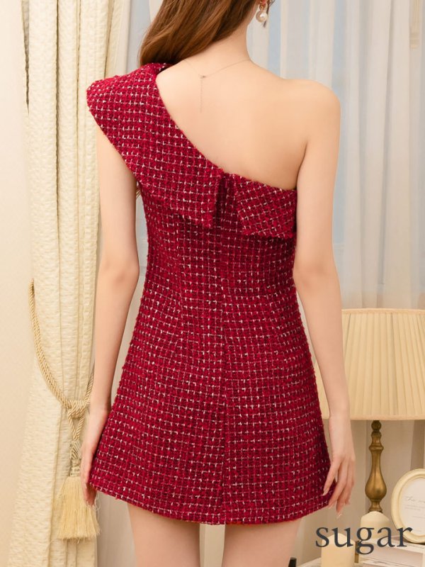 画像9: XSサイズあり【ANGEL R/エンジェルアール】ワンショル/ パール/ チェックツイード/ フリル/ Aライン/ フレア/ ミニドレス/ キャバドレス[OF2]