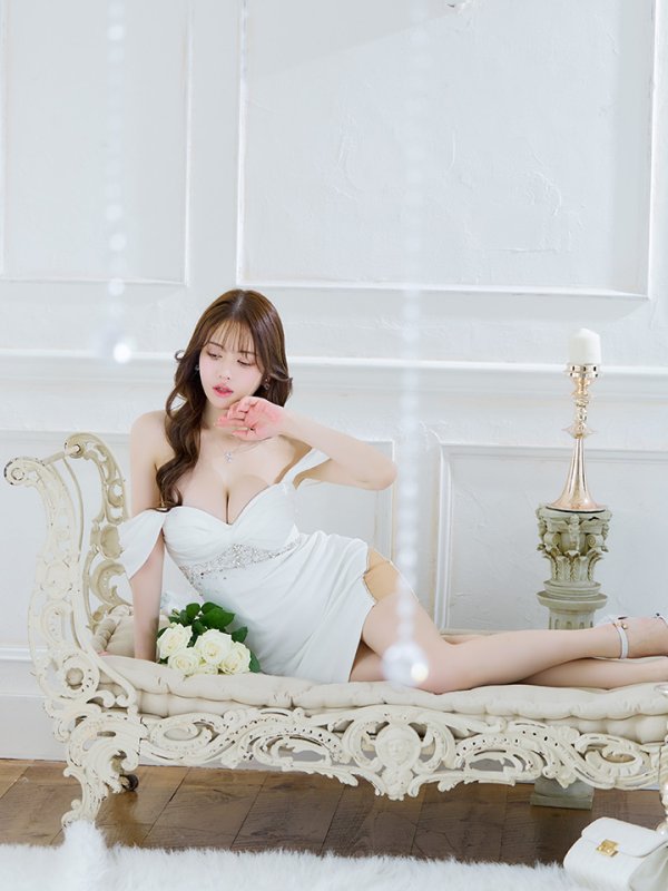 画像14: XSサイズあり【ANGEL R/エンジェルアール】バストクロス/ ウエストビジュー/ オフショル/ シアー/ タイト/ ミニドレス/ キャバドレス[OF2]