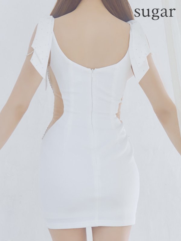 画像23: XSサイズあり【ANGEL R/エンジェルアール】リボンショルダー / Vカット / ビジュー / メッシュ / マイクロミニドレス/ キャバドレス[OF2]