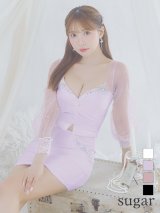 XSサイズあり【ANGEL R/エンジェルアール】バストクロスデザイン/ メッシュスリーブ/ ビジュー/ タイト/ セットアップ/ ミニドレス/ キャバドレス[OF2]