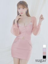 XSサイズあり【ANGEL R/エンジェルアール】バストクロスデザイン/ メッシュスリーブ/ ビジュー/ タイト/ セットアップ/ ミニドレス/ キャバドレス[OF2]