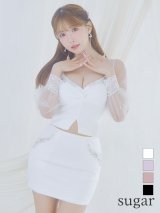 XSサイズあり【ANGEL R/エンジェルアール】バストクロスデザイン/ メッシュスリーブ/ ビジュー/ タイト/ セットアップ/ ミニドレス/ キャバドレス[OF2]