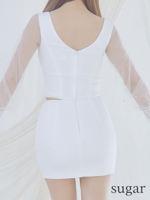 画像9: XSサイズあり【ANGEL R/エンジェルアール】バストクロスデザイン/ メッシュスリーブ/ ビジュー/ タイト/ セットアップ/ ミニドレス/ キャバドレス[OF2]