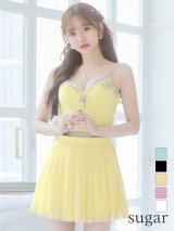 XSサイズあり【ANGEL R/エンジェルアール】バストストーンビジュー/ セパレート/ キャミソール/ セットアップ/ プリーツシフォンスカート/ フレア/ マイクロミニ/ ミニドレス/ キャバドレス[OF2]