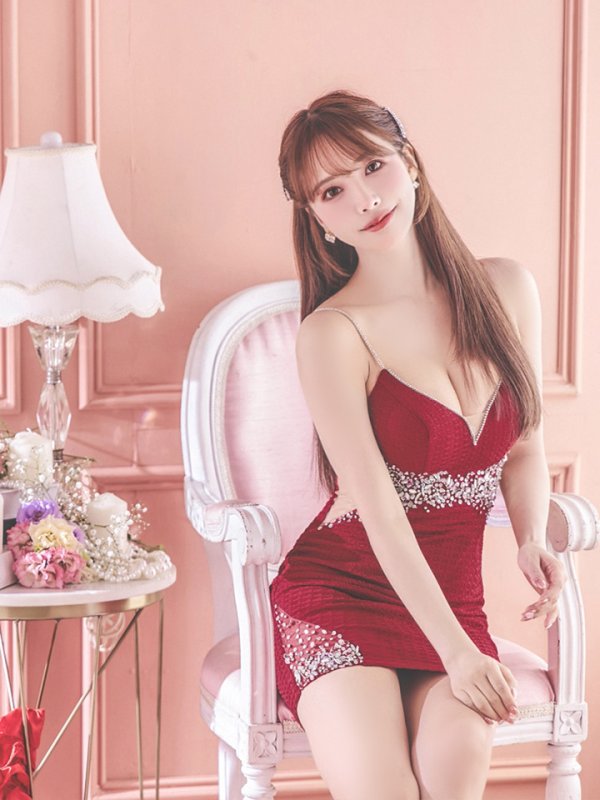 画像33: XSサイズあり【ANGEL R/エンジェルアール】ウエストスパンコール/ ビジュー/ アンイーブンファブリック/ キャミソール/ タイト/ ミニドレス/ キャバドレス[OF2]