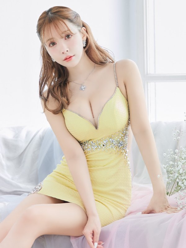 画像5: XSサイズあり【ANGEL R/エンジェルアール】ウエストスパンコール/ ビジュー/ アンイーブンファブリック/ キャミソール/ タイト/ ミニドレス/ キャバドレス[OF2]