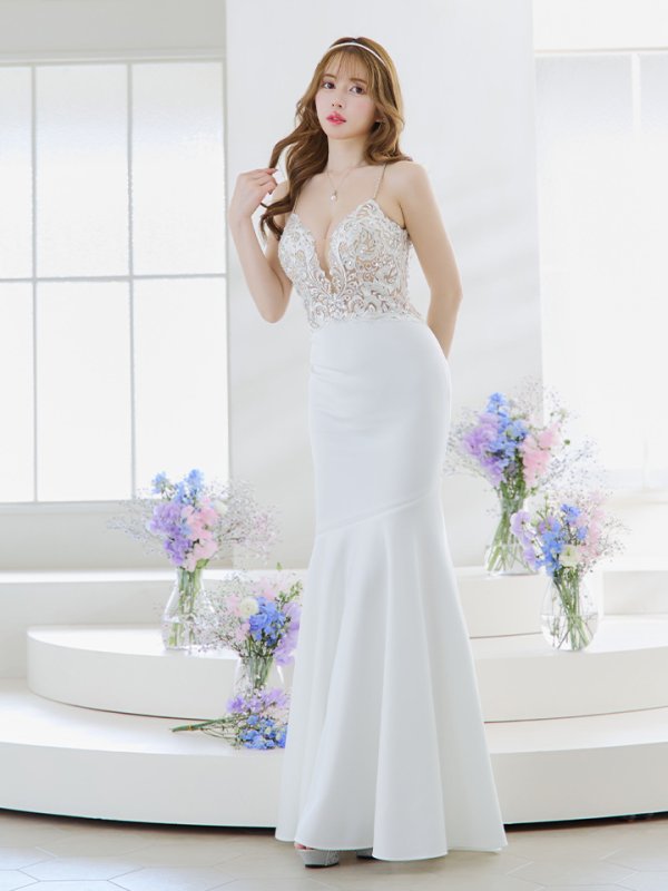 画像6: 【ANGEL R/エンジェルアール】アッパーフラワーレース/ ビジュー/ バストシアー/ キャミソール/ マーメイド/ ロングドレス/ キャバドレス long[OF2]