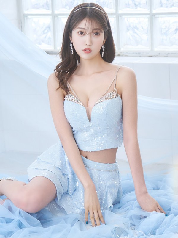 画像10: XSサイズあり【ANGEL R/エンジェルアール】セットアップ/ バストビジュー/ スパンコール/ ファブリックフリル/ フレア/ マイクロミニドレス/ キャバドレス[OF2]