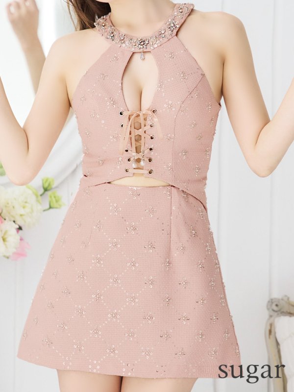 画像17: XSサイズあり【ANGEL R/エンジェルアール】デコルテ/ ビジュー/ チャーム/ クロスファブリック/ フレア/ マイクロミニドレス/ キャバドレス[OF2]