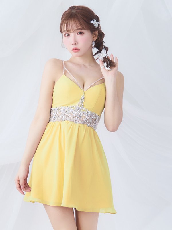 画像16: XSサイズあり【ANGEL R/エンジェルアール】ウエストパール/ ビジュー/ キャミソール/ シフォン/ フレア/ ミニドレス/ キャバドレス[OF2]