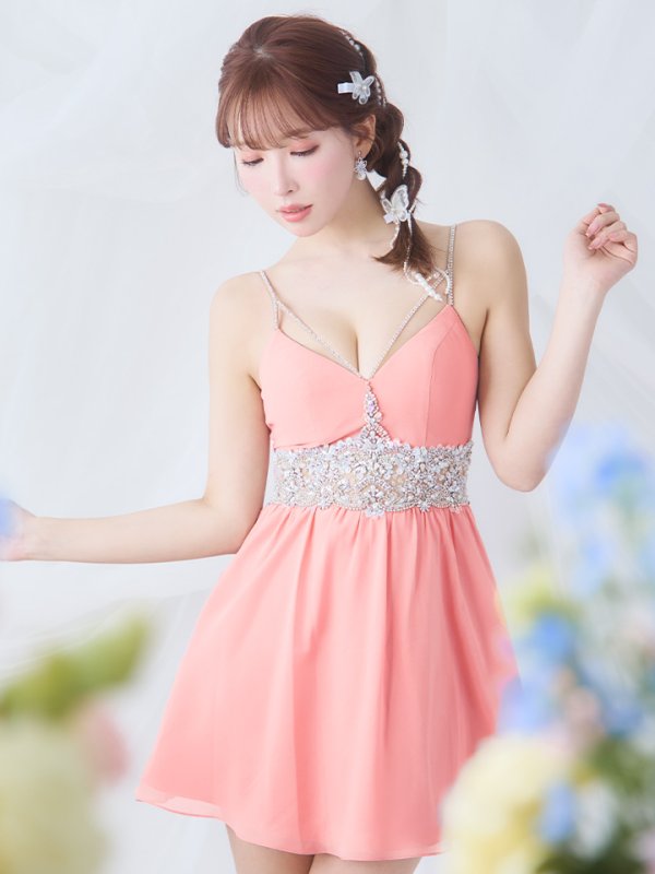 画像20: XSサイズあり【ANGEL R/エンジェルアール】ウエストパール/ ビジュー/ キャミソール/ シフォン/ フレア/ ミニドレス/ キャバドレス[OF2]