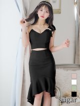 XSサイズあり【ANGEL R/エンジェルアール】アシンメトリーショルダー/ パールビジュー/ セパレート/ マーメイド/ ラメ/ ミディアムドレス/ キャバドレス[OF2]