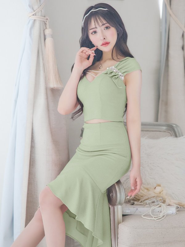 画像20: XSサイズあり【ANGEL R/エンジェルアール】アシンメトリーショルダー/ パールビジュー/ セパレート/ マーメイド/ ラメ/ ミディアムドレス/ キャバドレス[OF2]