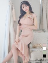 XSサイズあり【ANGEL R/エンジェルアール】アシンメトリーショルダー/ パールビジュー/ セパレート/ マーメイド/ ラメ/ ミディアムドレス/ キャバドレス[OF2]