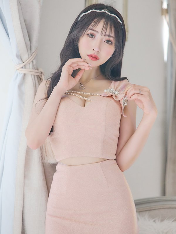 画像10: XSサイズあり【ANGEL R/エンジェルアール】アシンメトリーショルダー/ パールビジュー/ セパレート/ マーメイド/ ラメ/ ミディアムドレス/ キャバドレス[OF2]