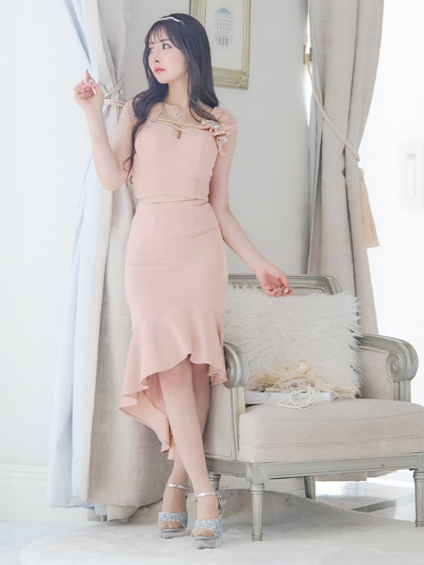 画像11: XSサイズあり【ANGEL R/エンジェルアール】アシンメトリーショルダー/ パールビジュー/ セパレート/ マーメイド/ ラメ/ ミディアムドレス/ キャバドレス[OF2]